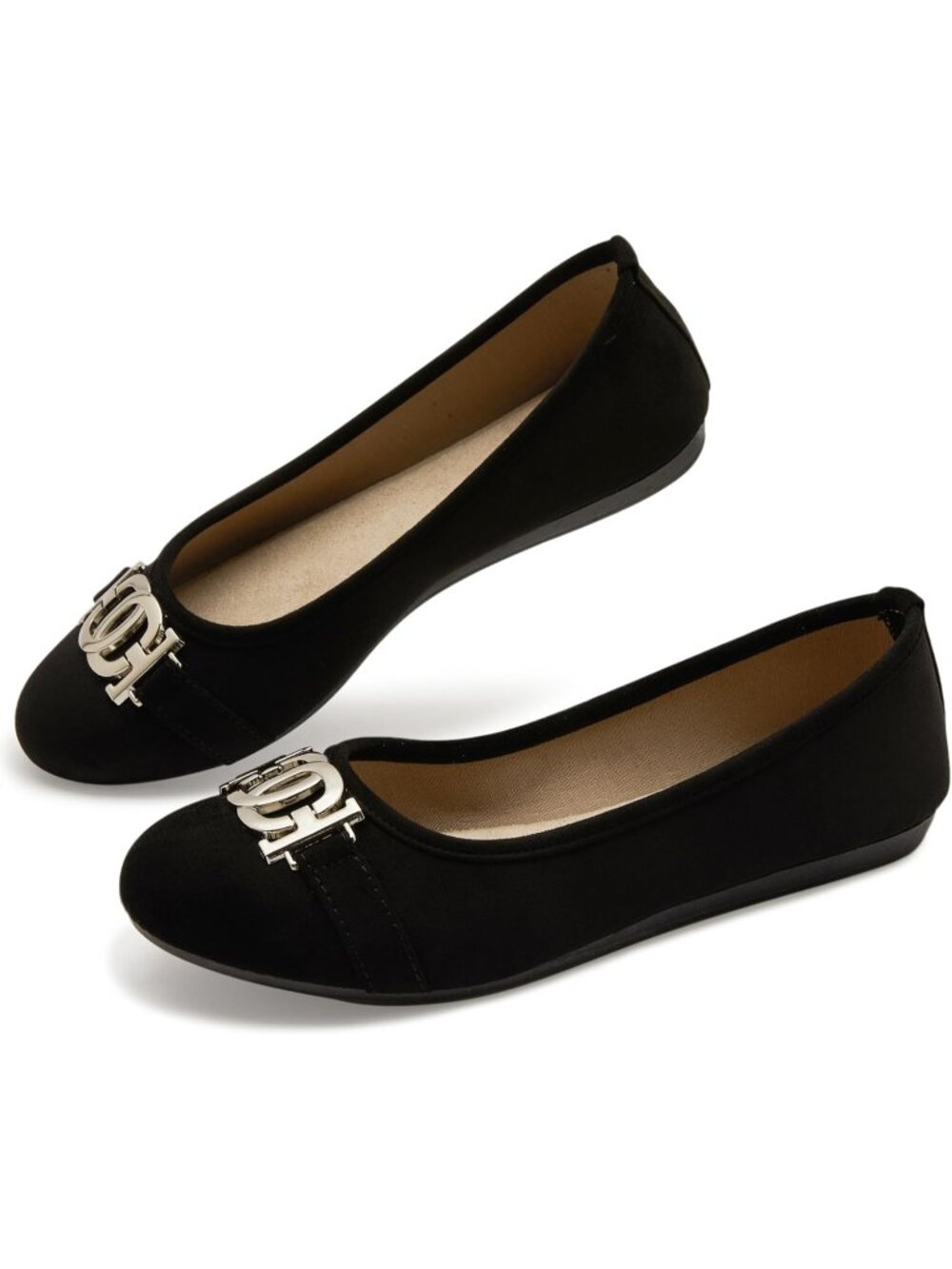 Women's Black Comfortable Slip On Round Toe Casual Pull On Ballet Flats